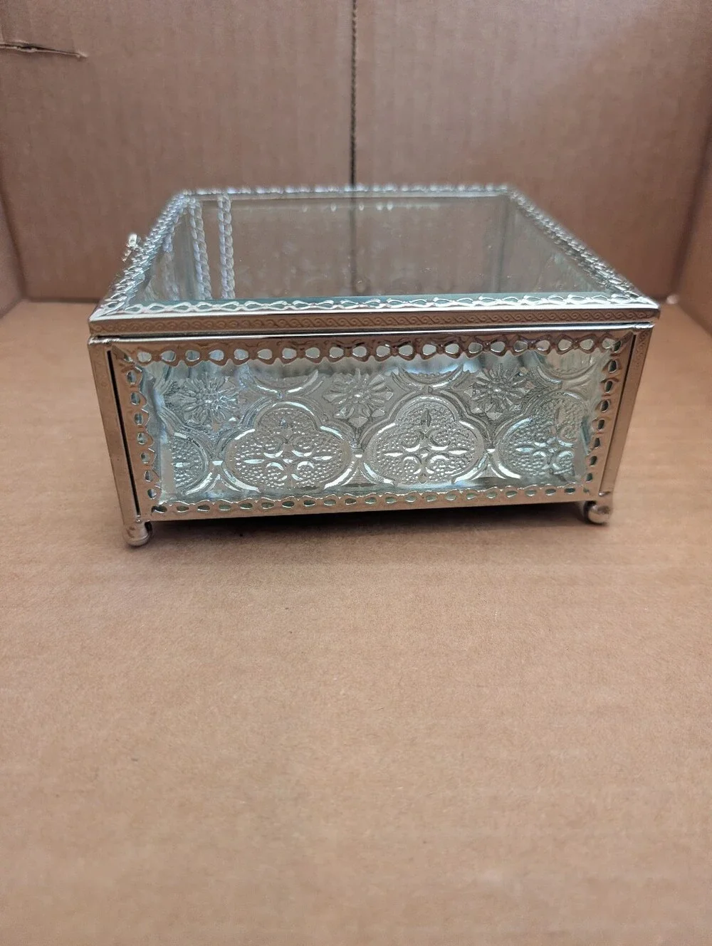 Decorative Silver Glass Jewelry Box - Elegant Mirrored Storage